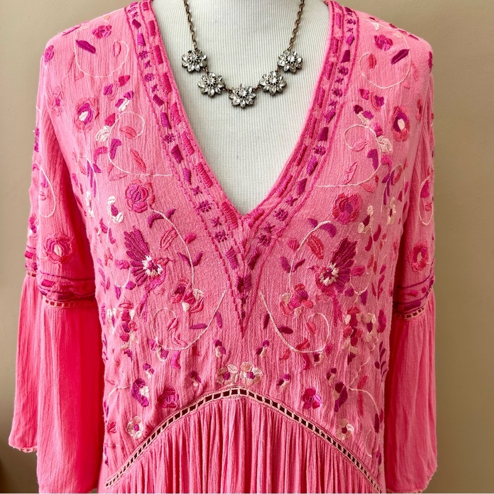 Anthropologie Blank London Embroidered Maxi Dress Boho Pink Festival Size M - Picture 8 of 12